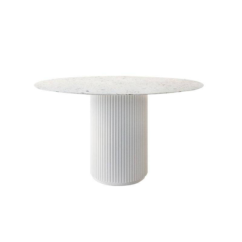 Cracky White Round Dining Table, Premium Terrazzo And Wood Base