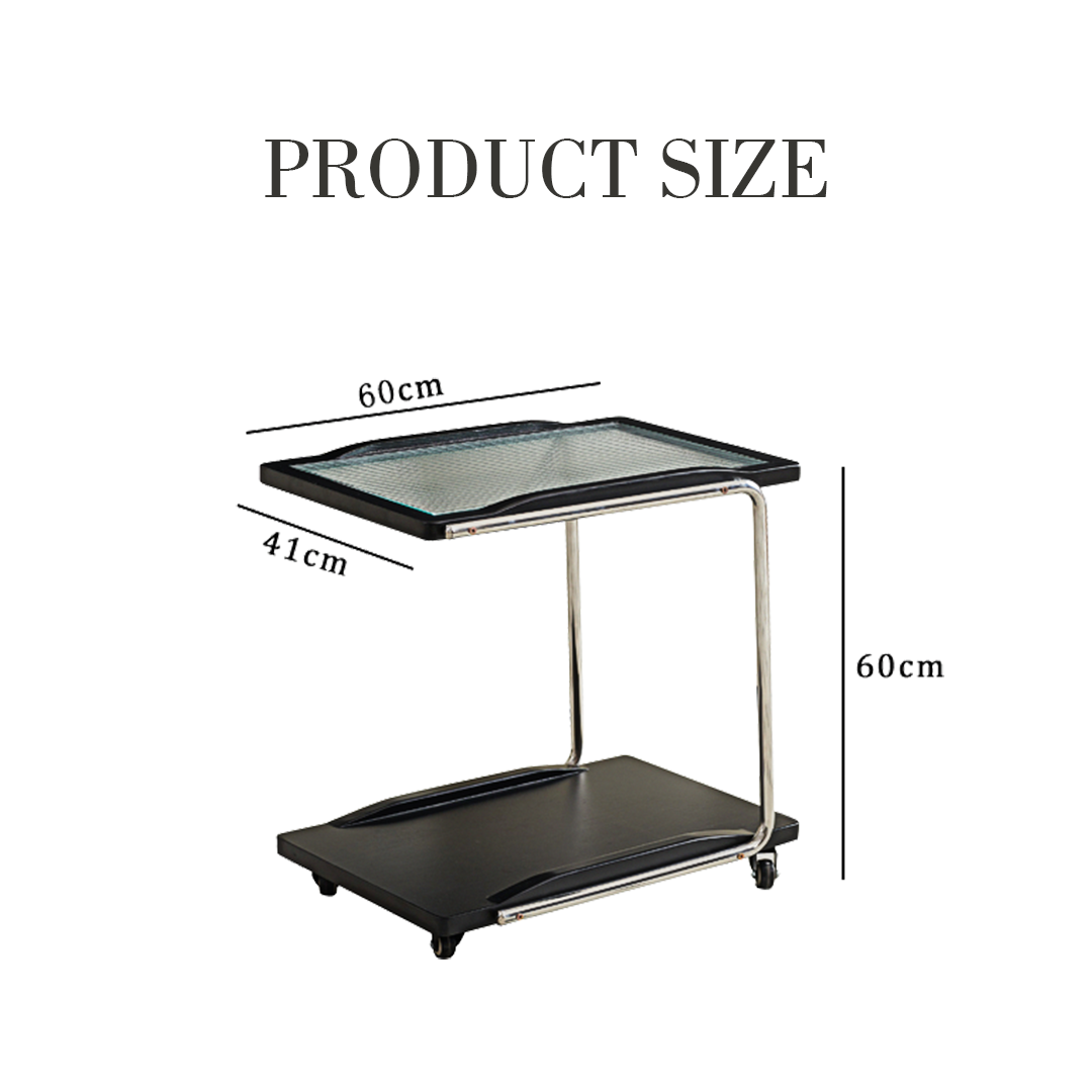 Demetrius Side Table With Trolleys, Black