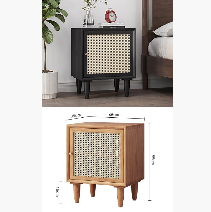 Tableau Rattan Bedside Table, Solid Wood