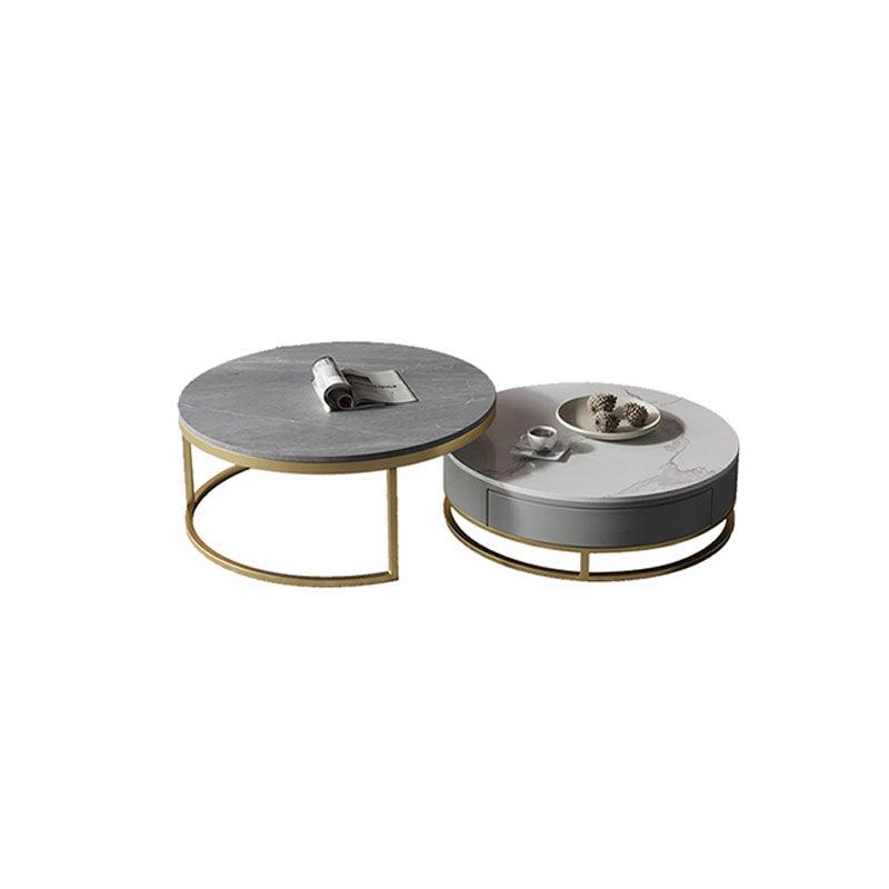 Lvinta Grey Round Nesting Coffee Table, Gold Base