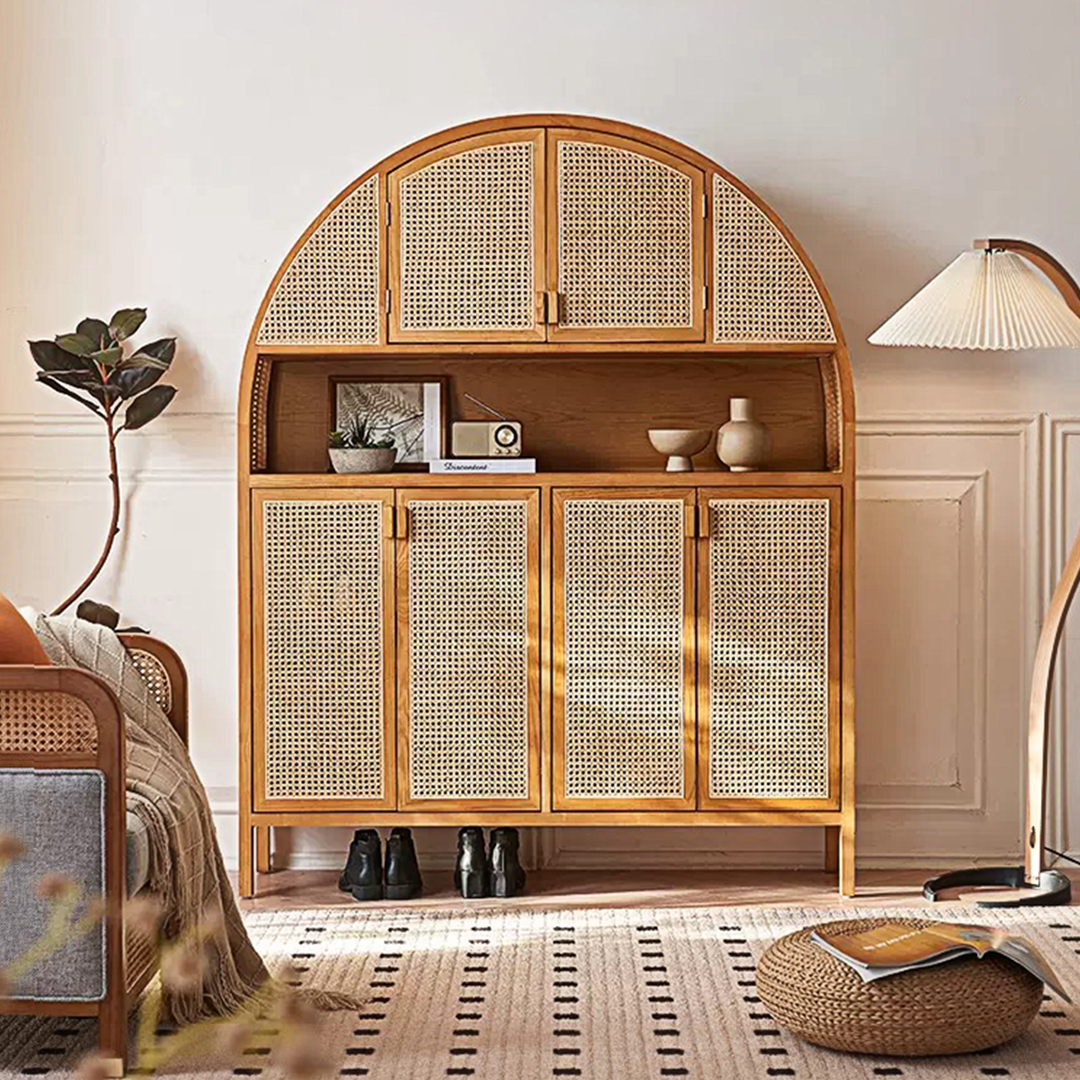 Eisha Rattan Shoe Storage, Cupboard, Solid Wood
