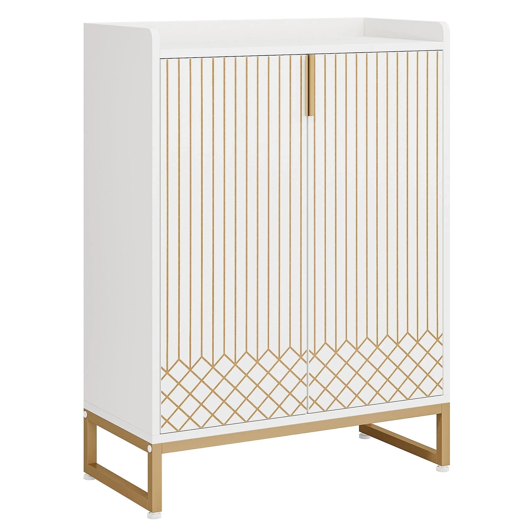 Art Deco Accent Cabinet - White & Gold Luxury Sideboard & Bar Station
