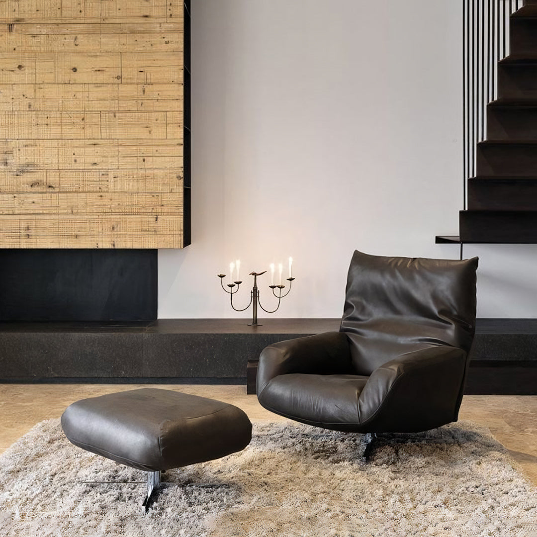 Schmidt Chiara Lounge Chair With Footstool, Swivel, Real Leather