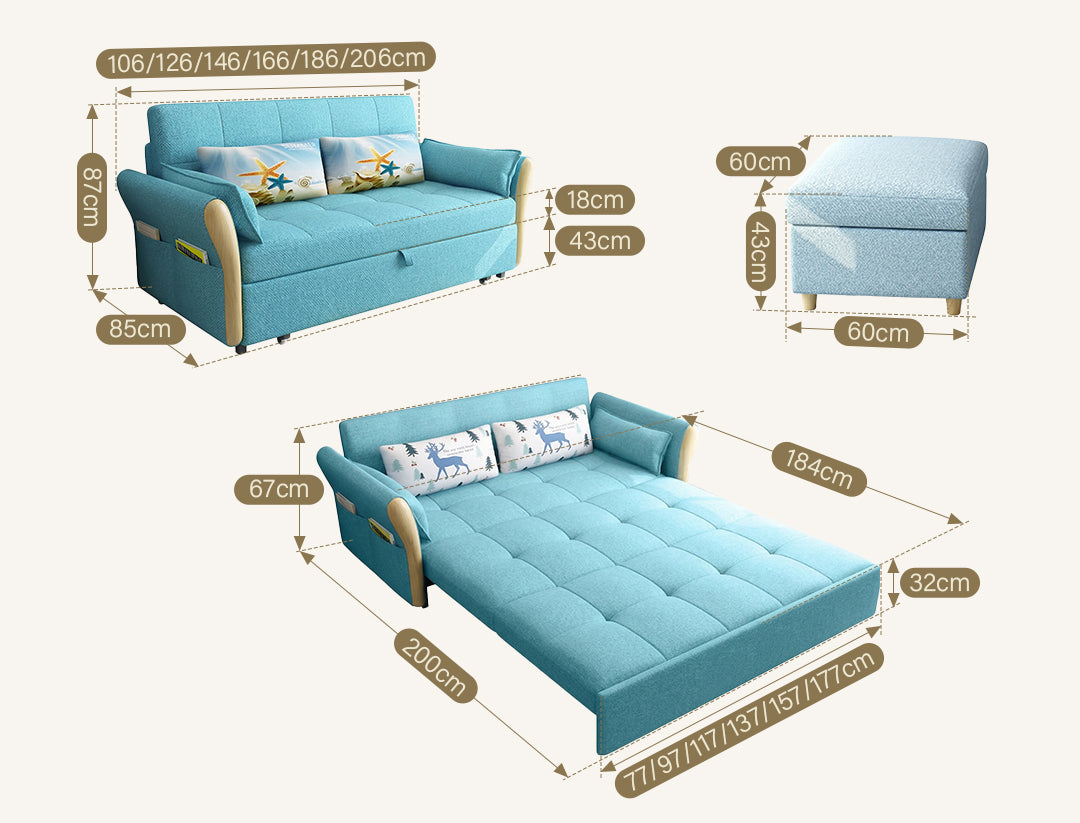SB152 Two Seater Sofa Bed, Blue