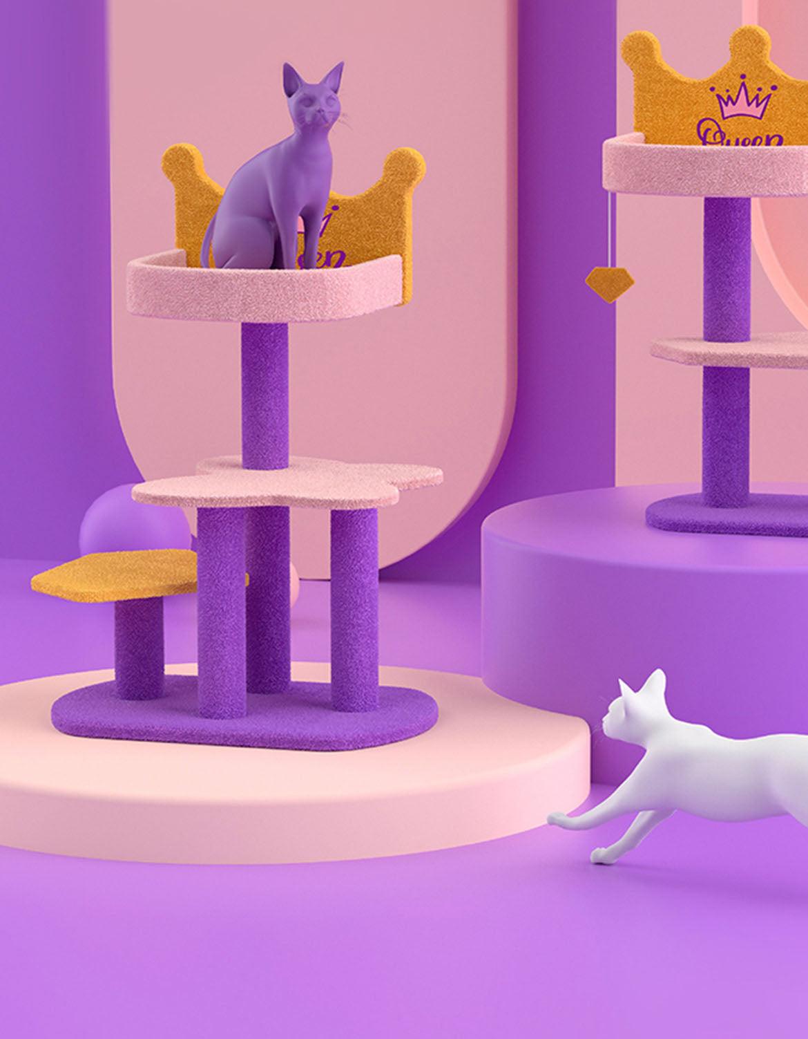Seb Cat Climber, Cat Tree, Coral Fleece