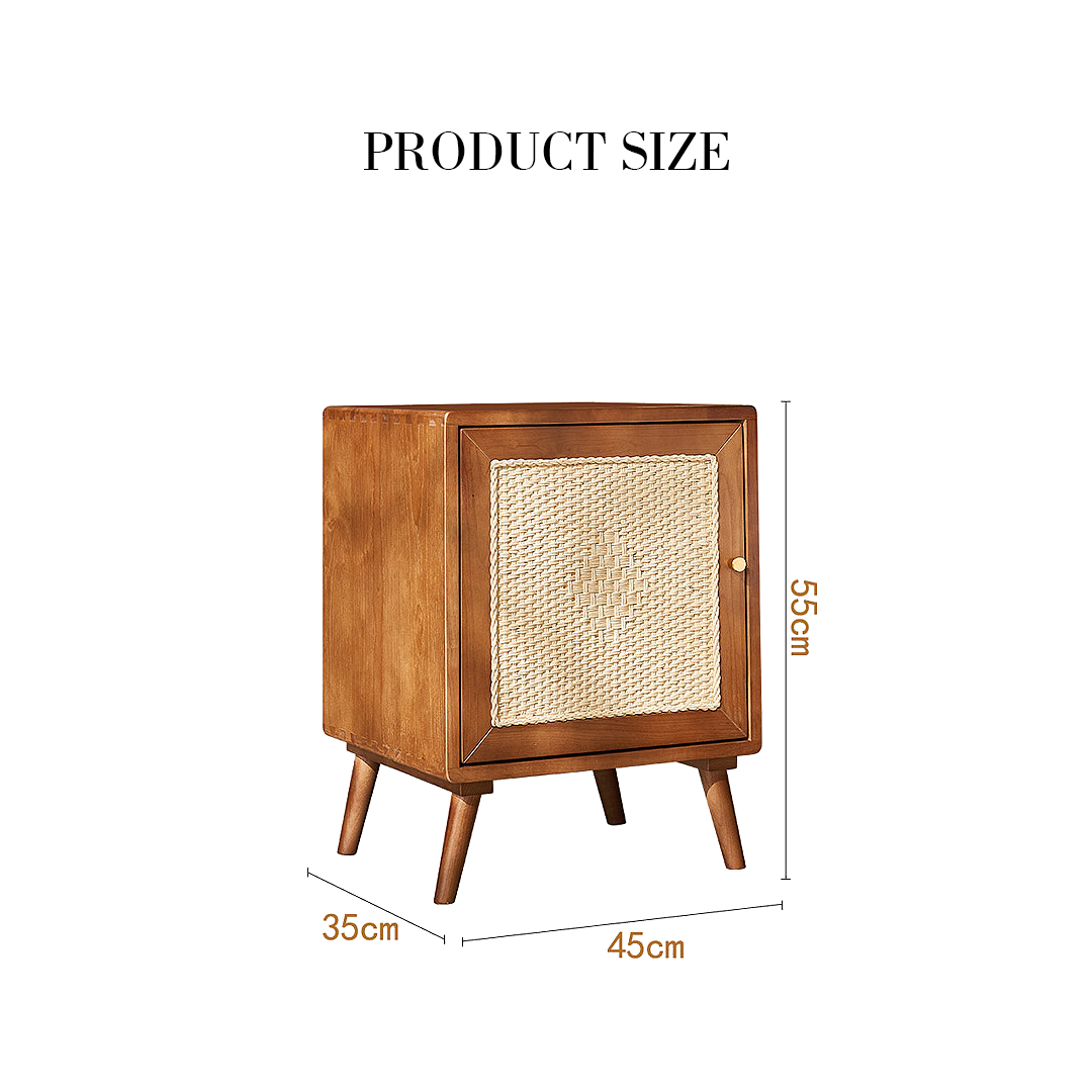 Himba Rattan Bedside Table, Solid Wood