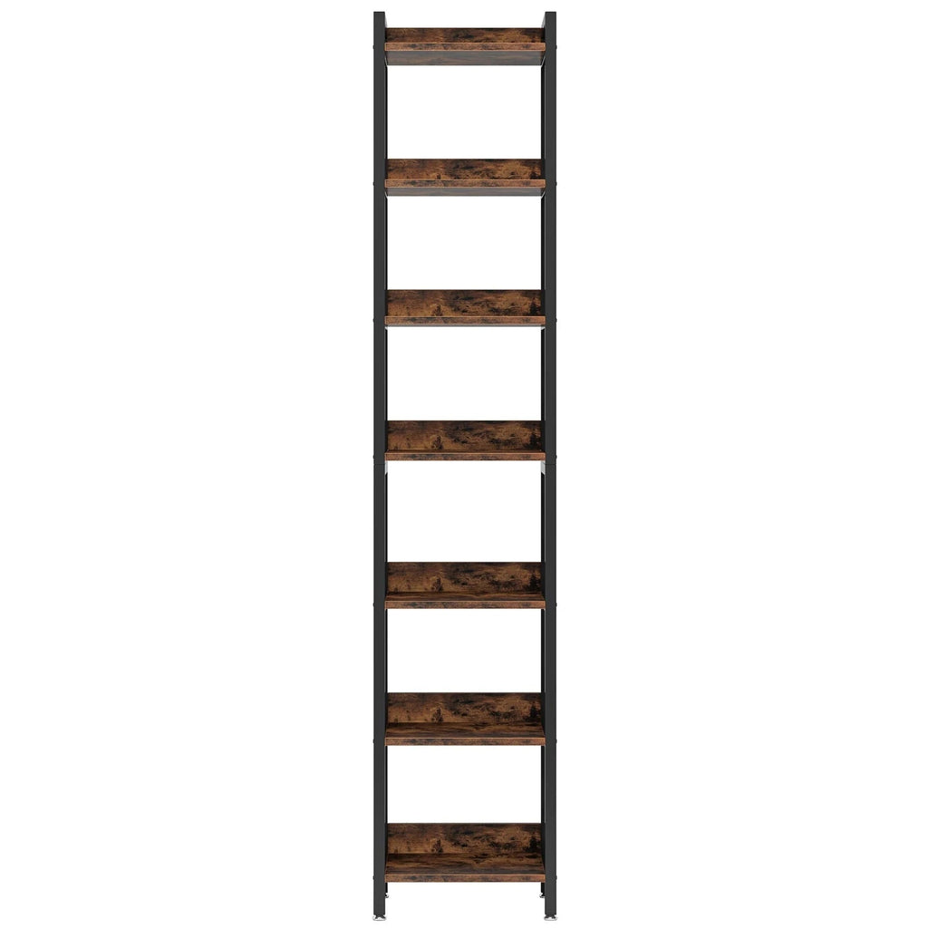 200cm Slim 7-Tier Industrial  Bookshelf - Rustic Wood & Black Metal Display Tower.