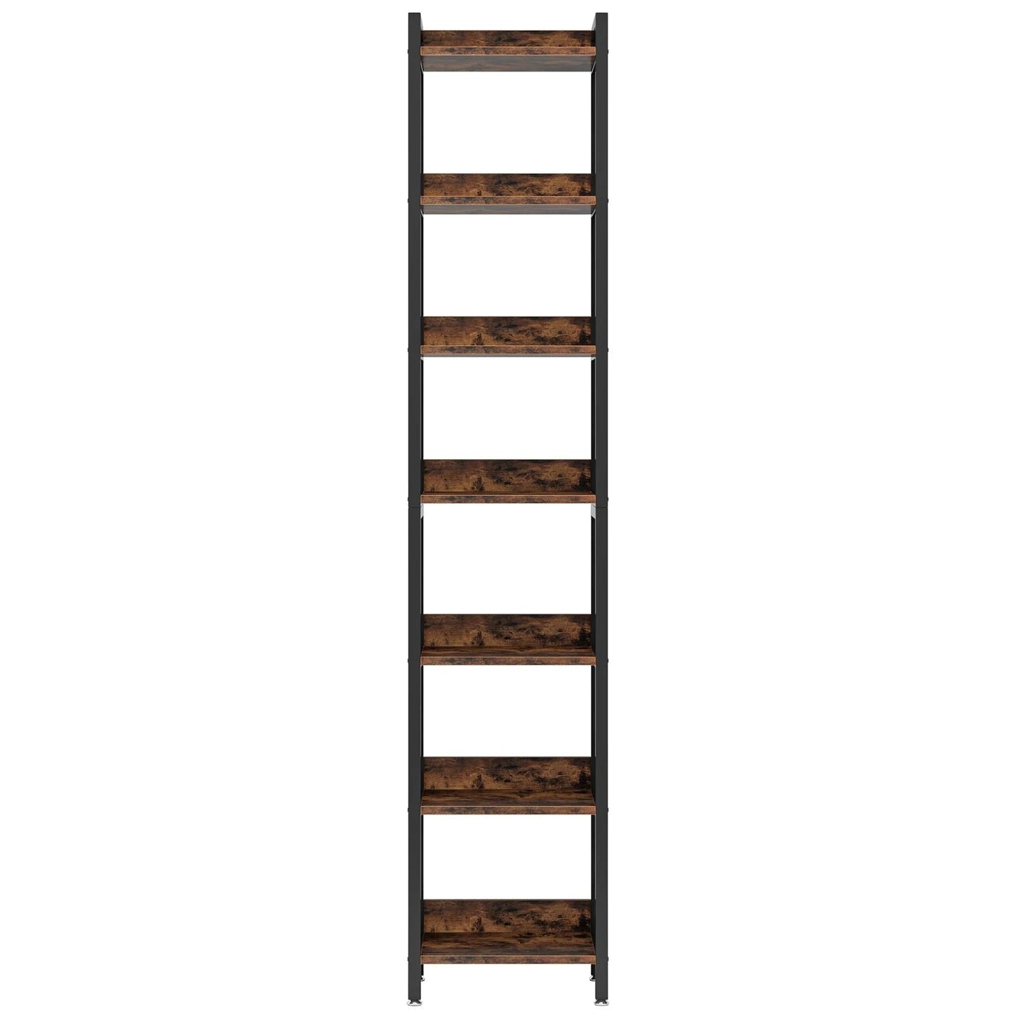 200cm Slim 7-Tier Industrial  Bookshelf - Rustic Wood & Black Metal Display Tower.