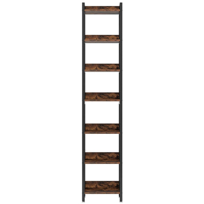 200cm Slim 7-Tier Industrial  Bookshelf - Rustic Wood & Black Metal Display Tower.