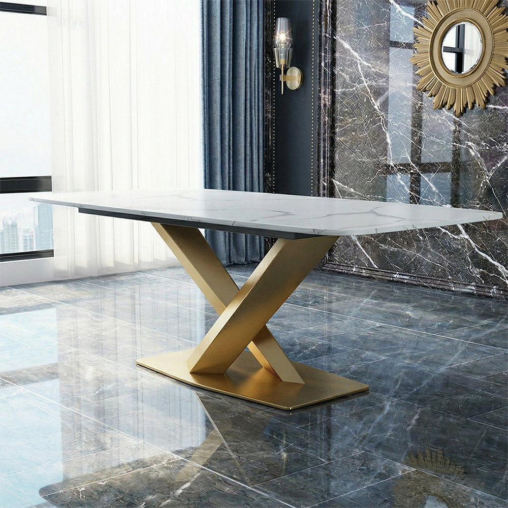 LUCI Dining Table, Marble And Gold Metal