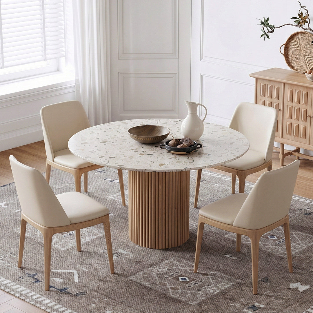 Sienna Round Dining Table, Premium Terrazzo And Wood Base