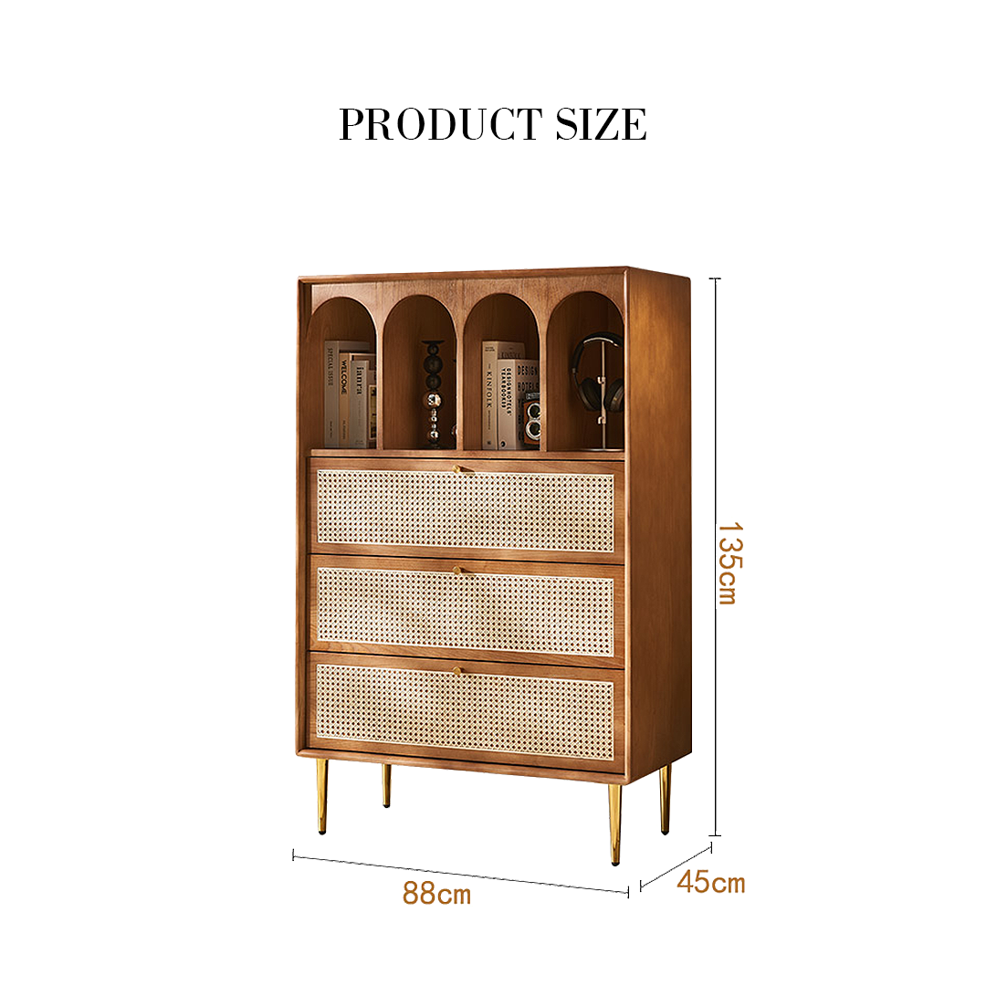 Maasai Tall Sideboard, Rattan & Solid Wood Cabinet
