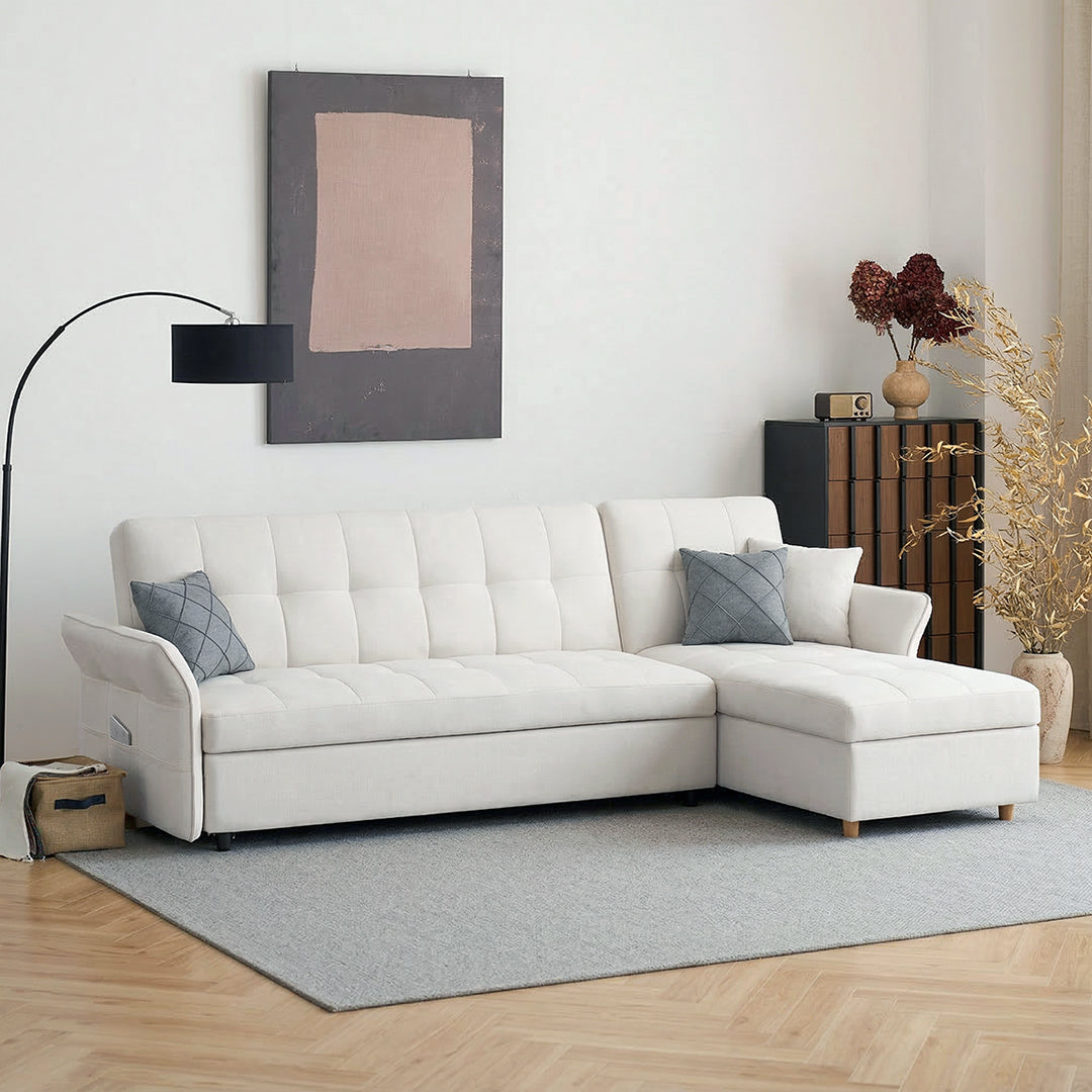 SB162 Three Seater Corner Sofa Bed, White
