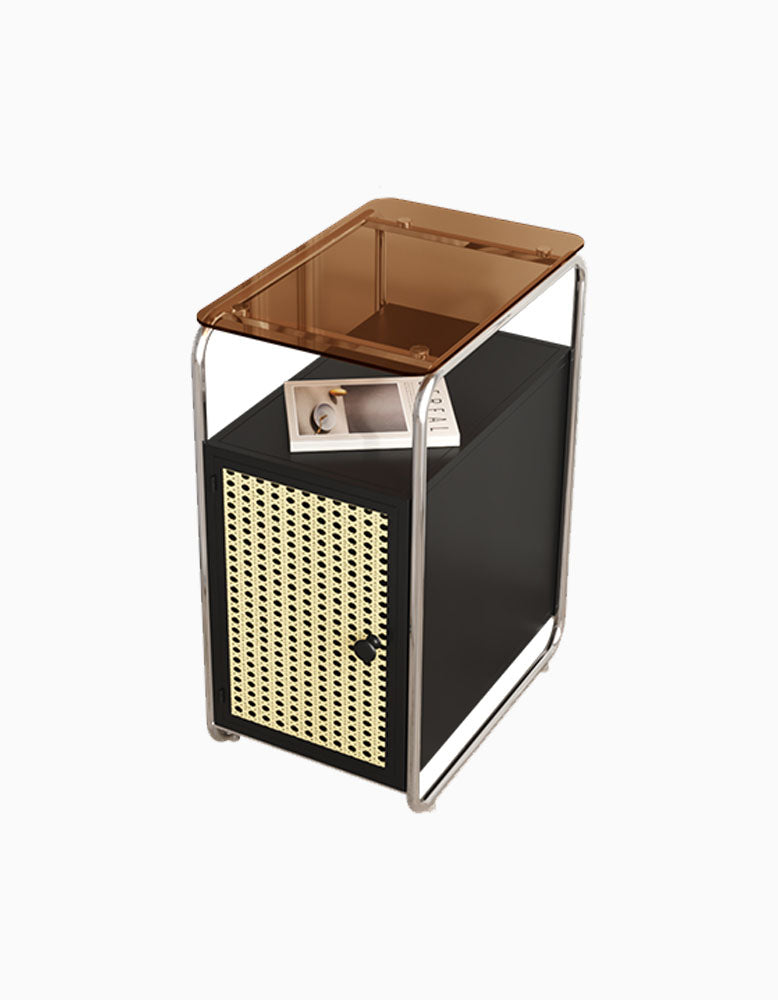Edison Clear Acrylic & Rattan Side Table, Black