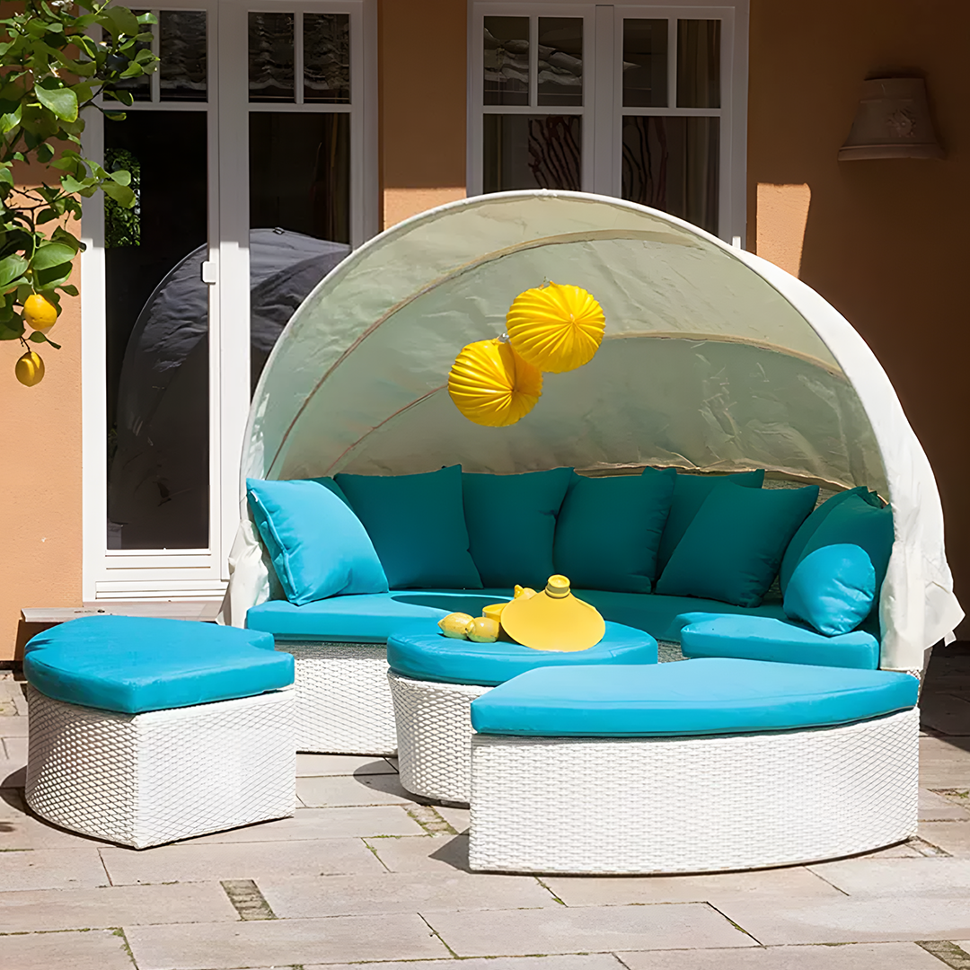 Shelly Patio Outdoor Sectional Sofa Set With Rattan Daybed Sunbed