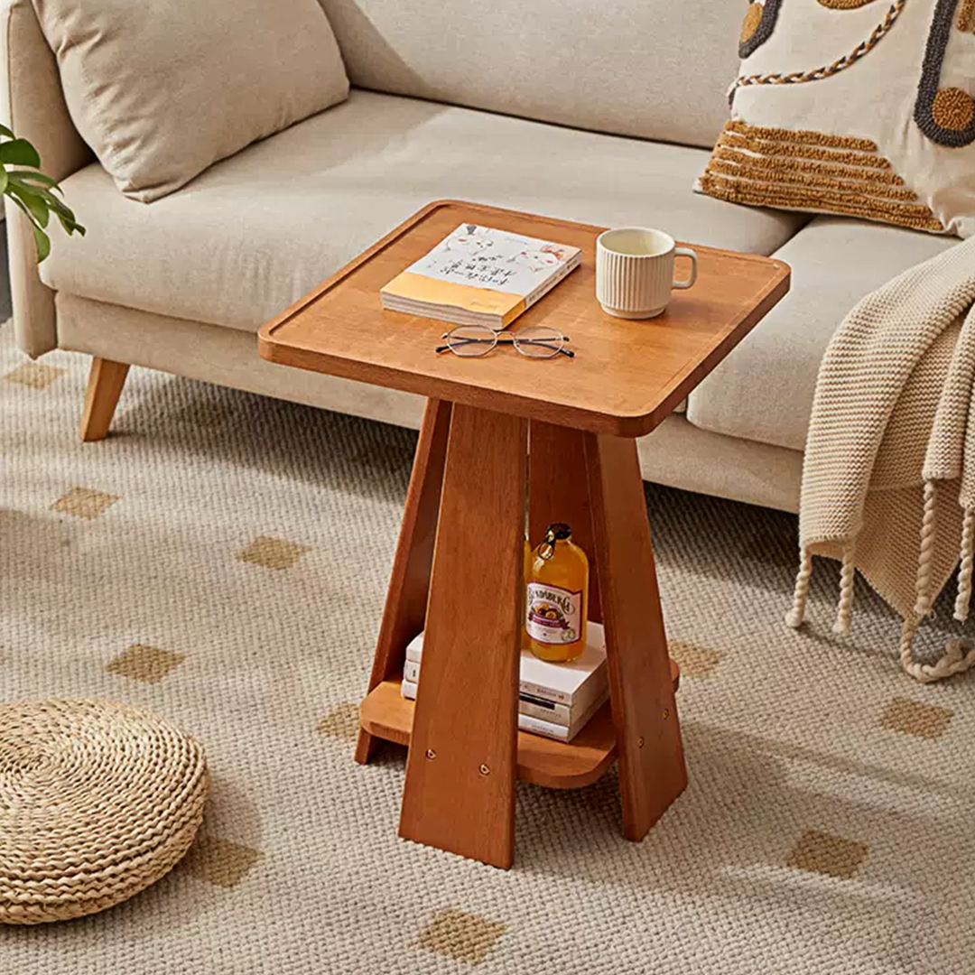 Eva Dne Side Table With Storage, Solid Wood