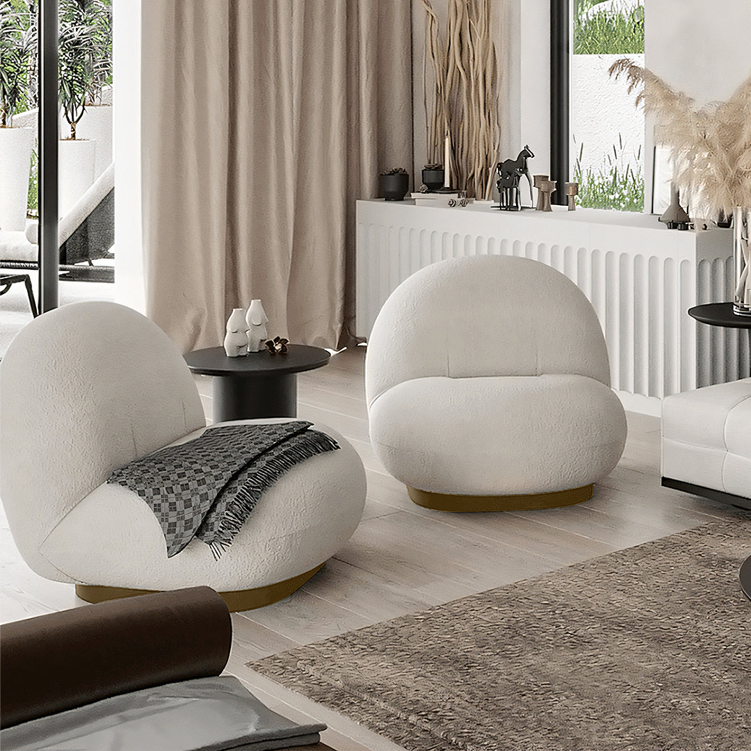 Gubi Pacha Swivel Accent Chair, Boucle With Gold Base