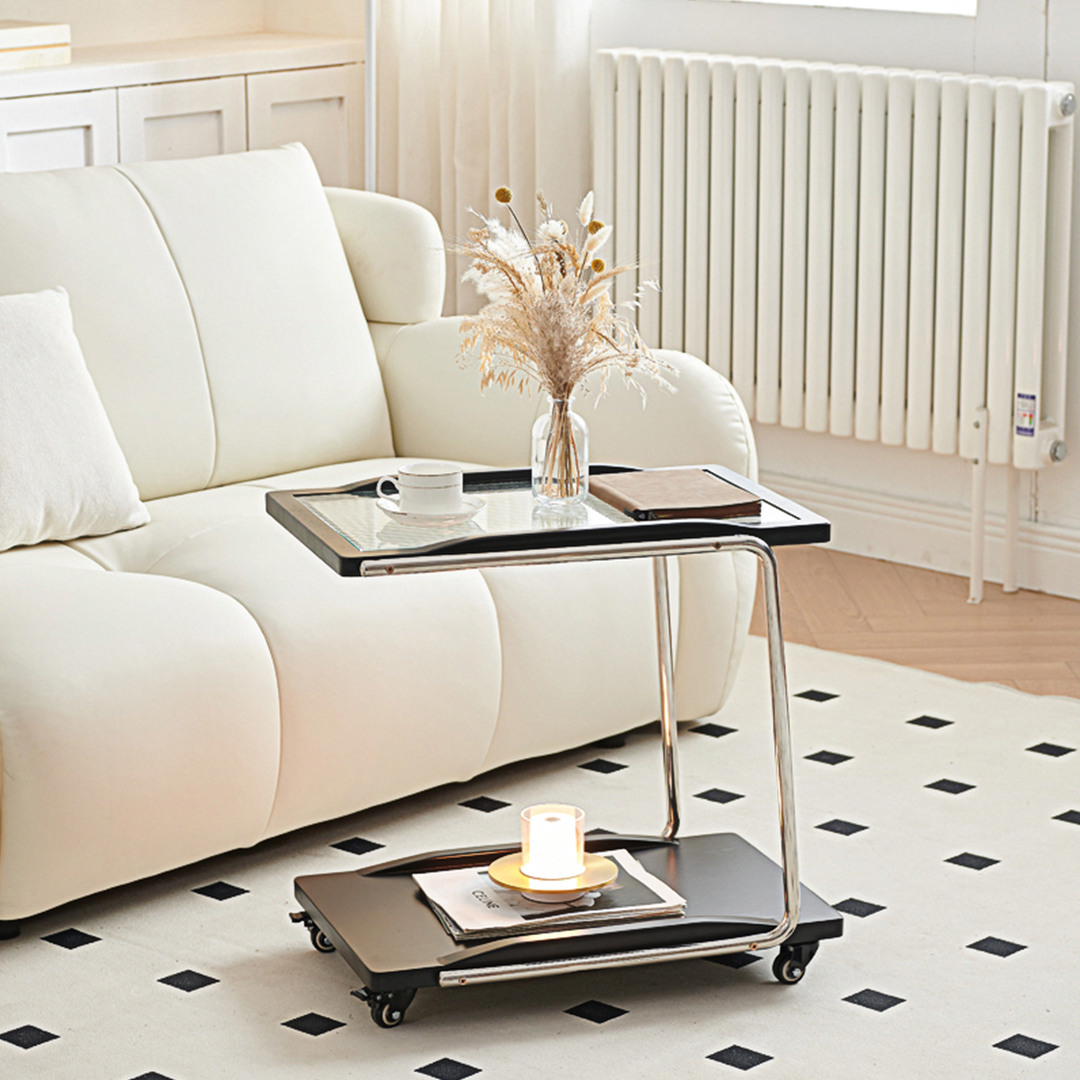 Demetrius Side Table With Trolleys, Black