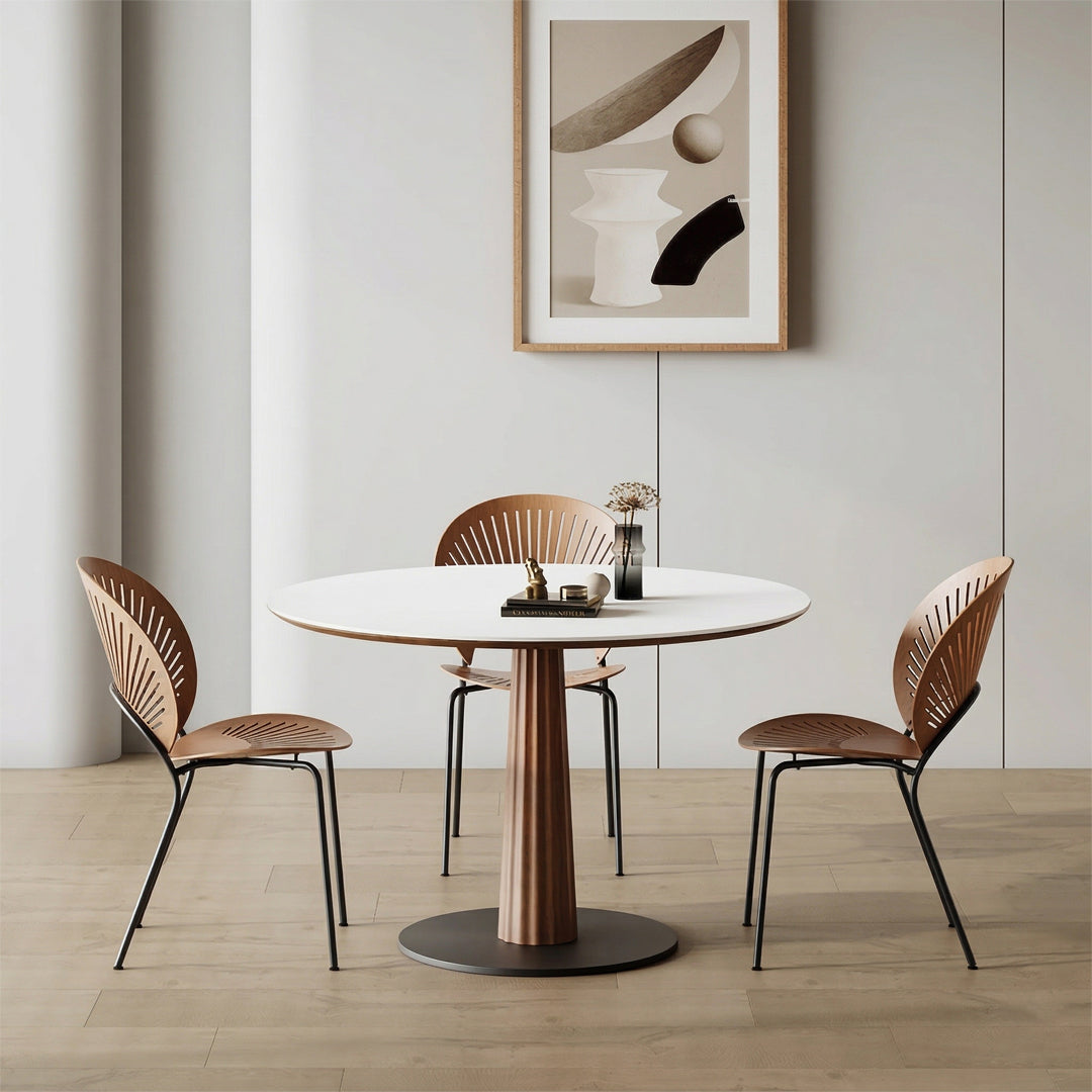 Anderson Small Round Dining Table, Sintered Stone & Solid Wood