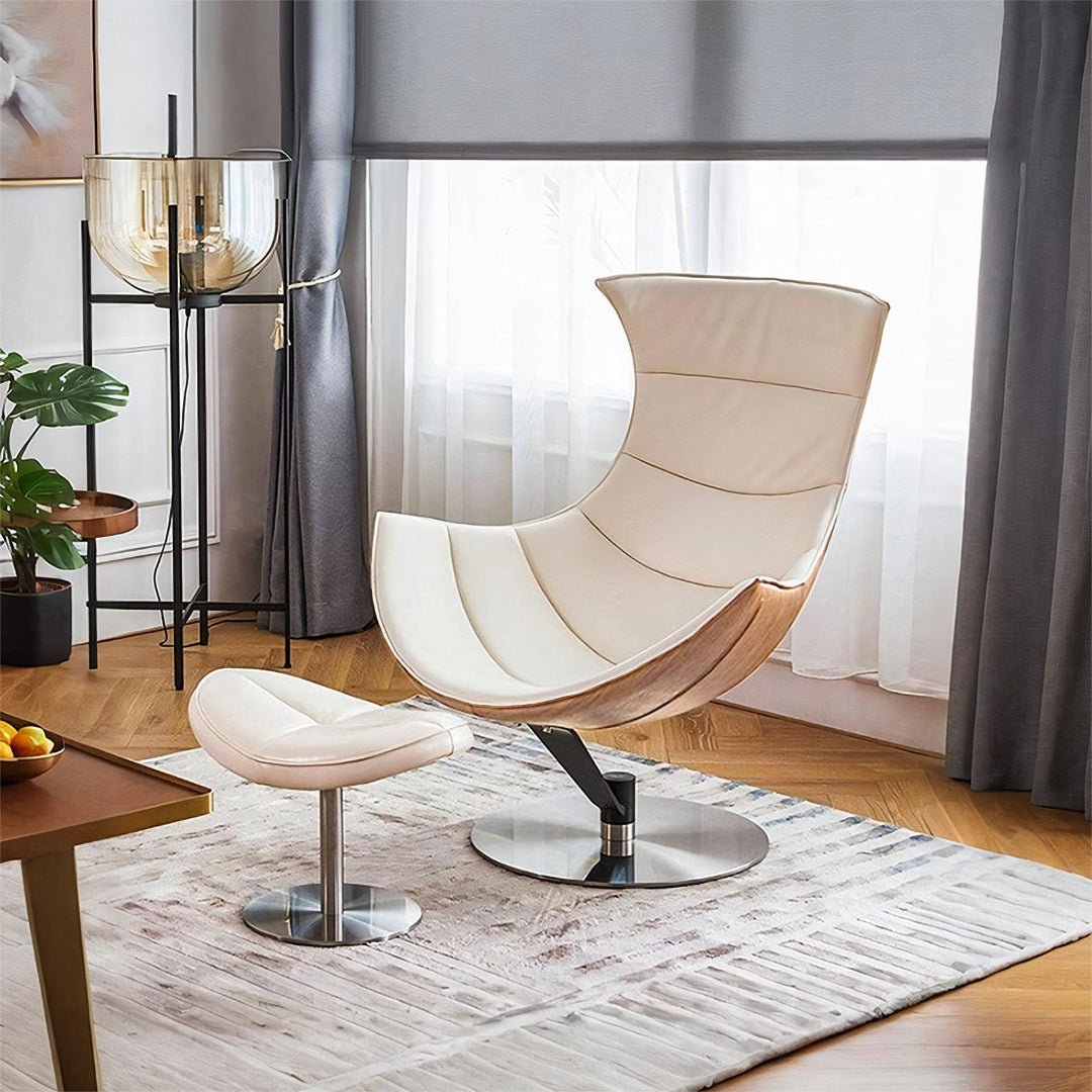 Lobster Swivel Lounge Chair With Ottoman, Walnut Texture