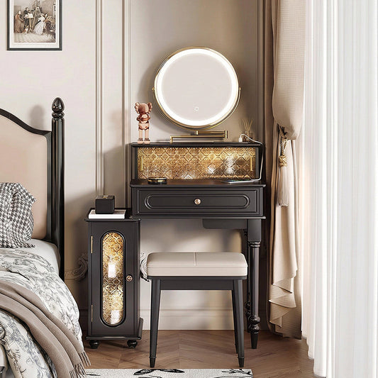 Scarlett Dressing Table With Side Cabinet & LED Mirror