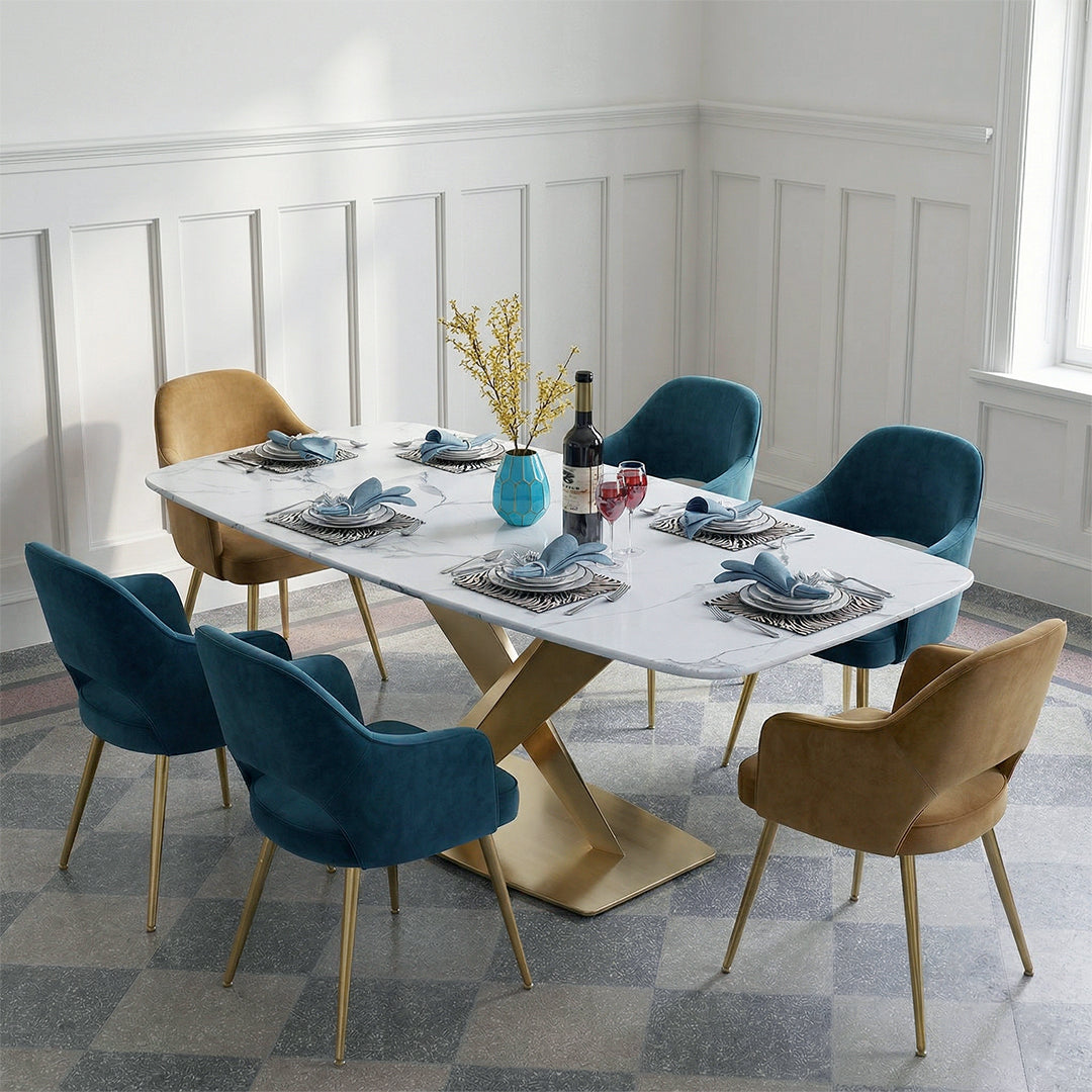 LUCI Dining Table, Marble And Gold Metal