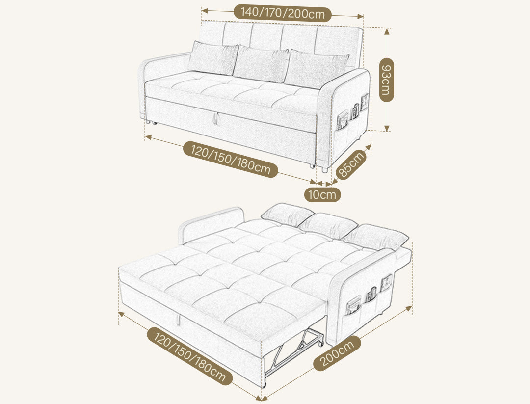 ML203 Three Seater Sofa Bed, L Shape Sofa Bed With Storage, Linen