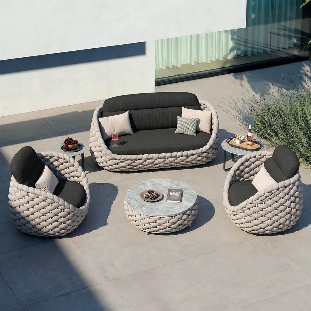 Marbella Textilene Rope Woven Outdoor Sofa Set, Grey