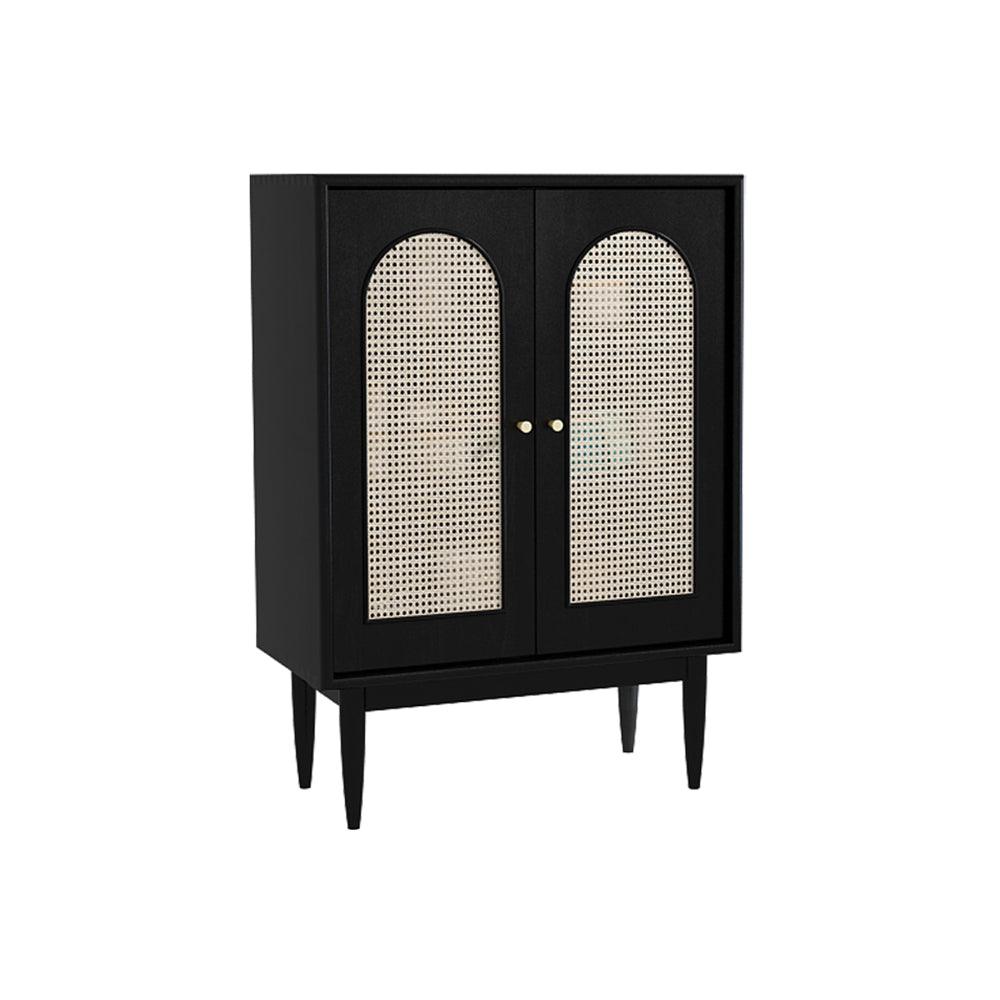 Neema Sideboard, Side Cabinet, Black & Rattan
