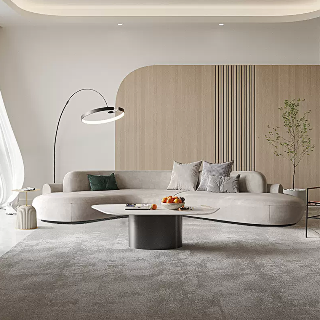 Cosima Grey Four Seater, Five Seater Curved Sofa, Long Sofa, Velvet