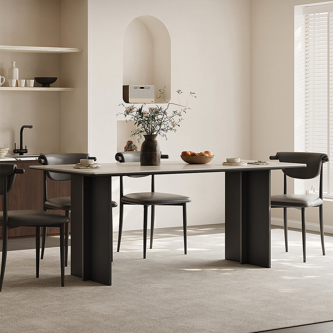Hasegawa Dining Table, Sintered Stone With Black Legs