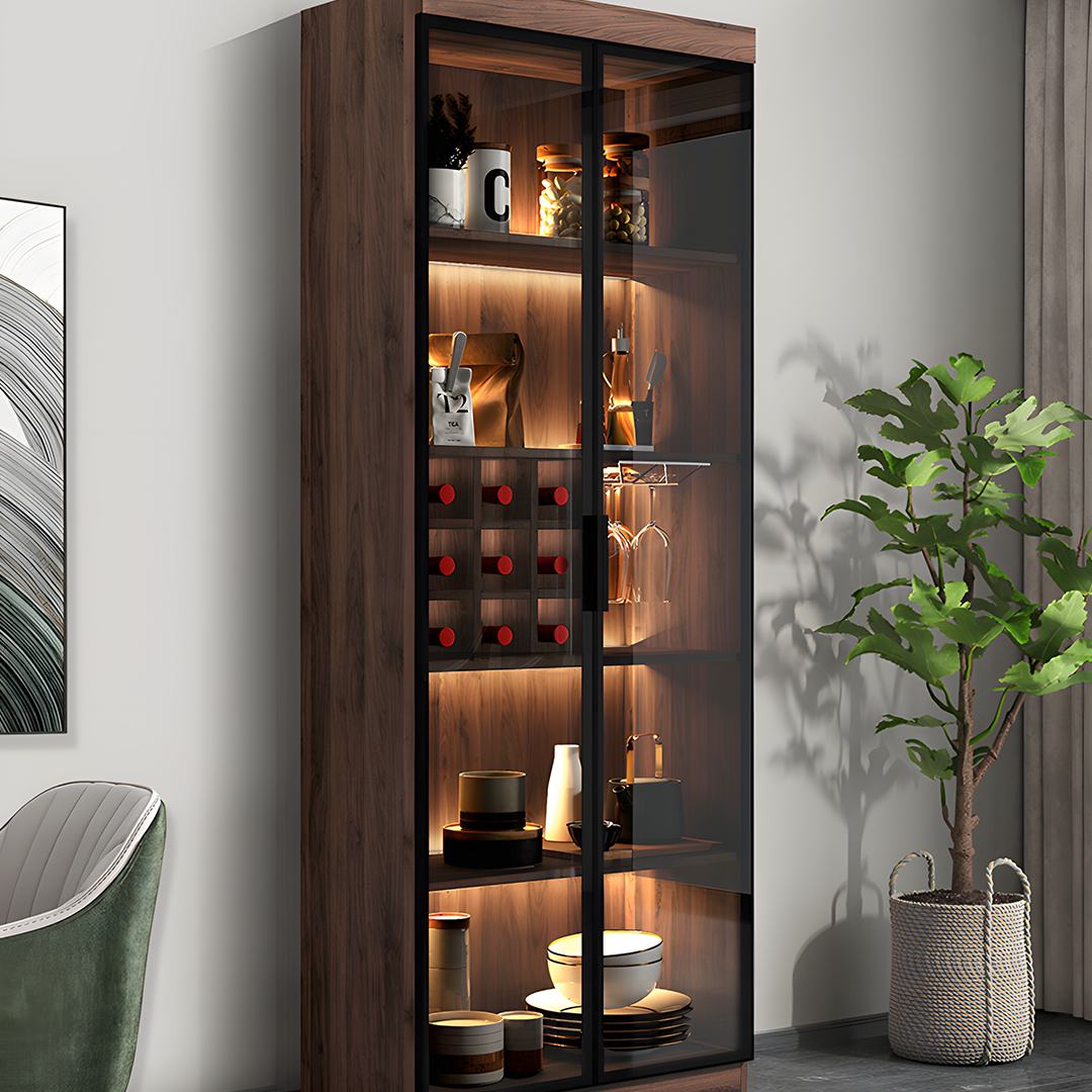 Silen Cocktail Drinks Cabinet, Drink Cabinet, Wine Cabinet, Wood & Glass