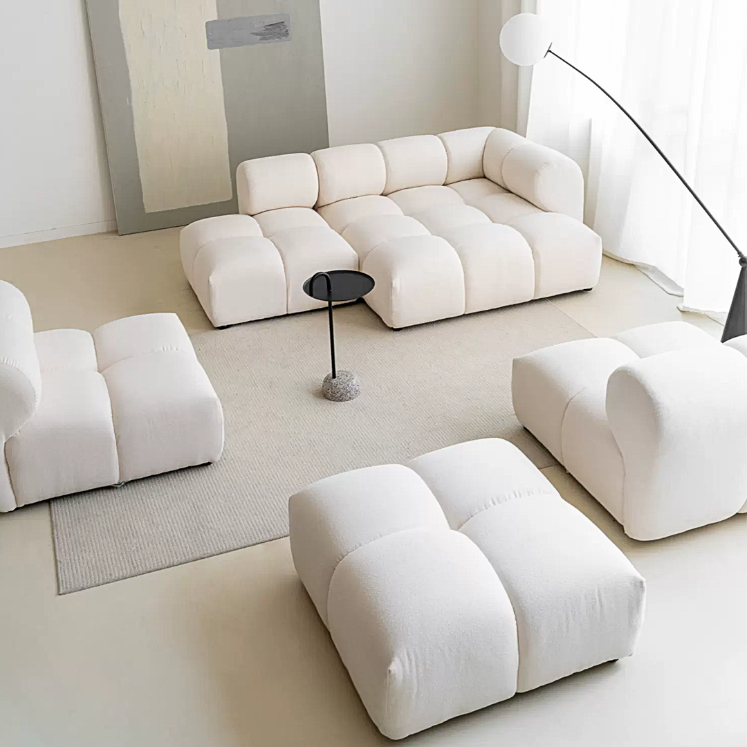 Lysander Velvet Module Three Seater, Four Seater, Five Seater Sofa, Corner Sofa, White