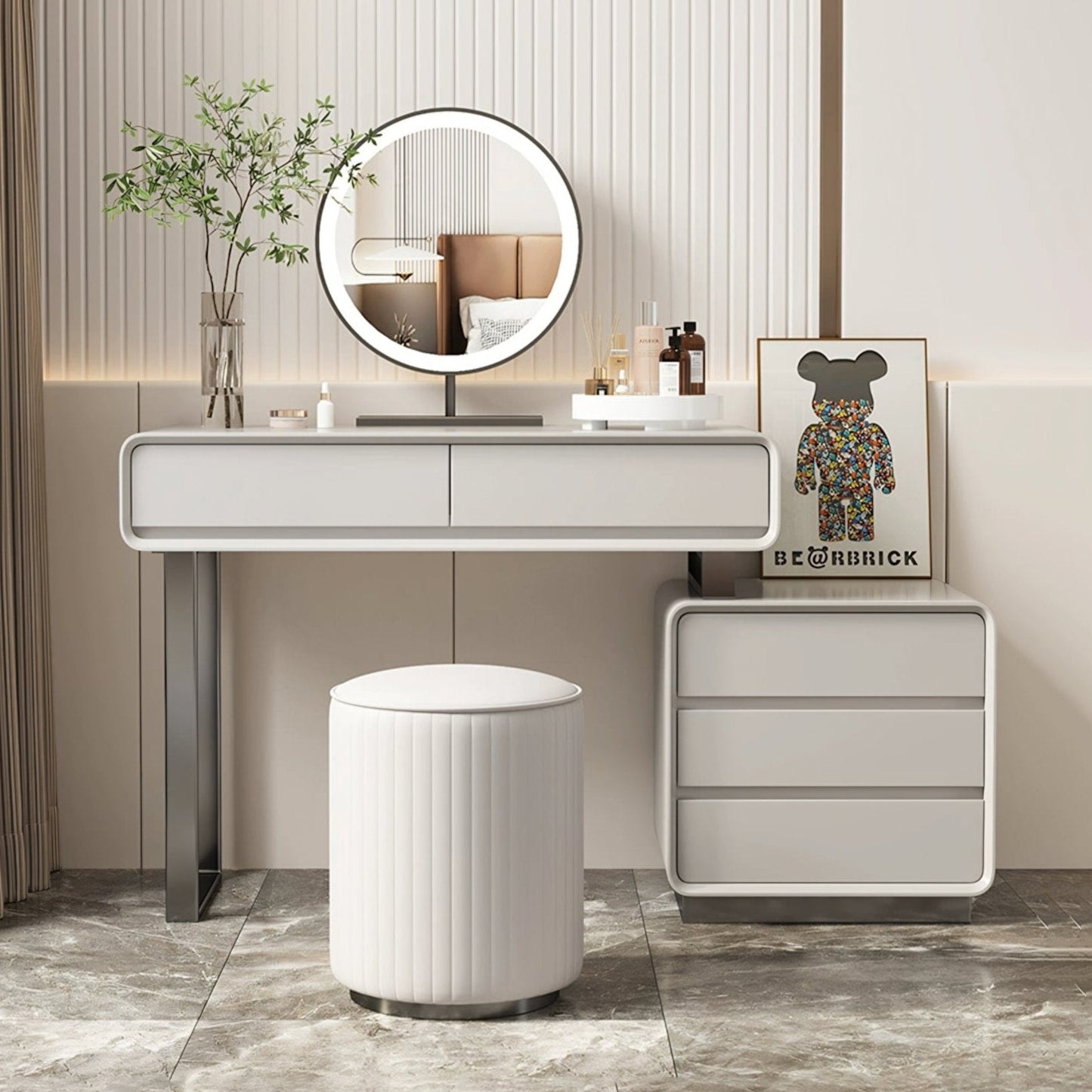 Dobson Dressing Table With LED Mirror,  Light Grey