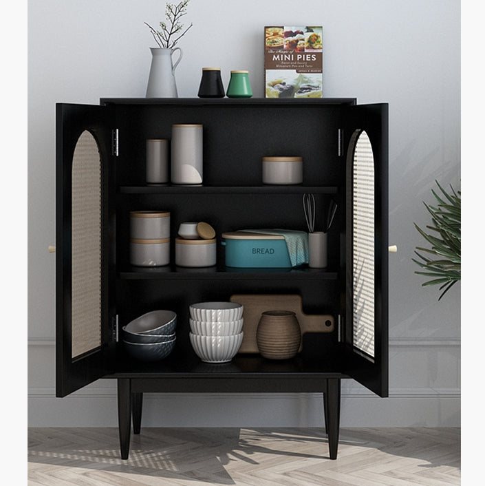 Neema Sideboard, Side Cabinet, Black & Rattan