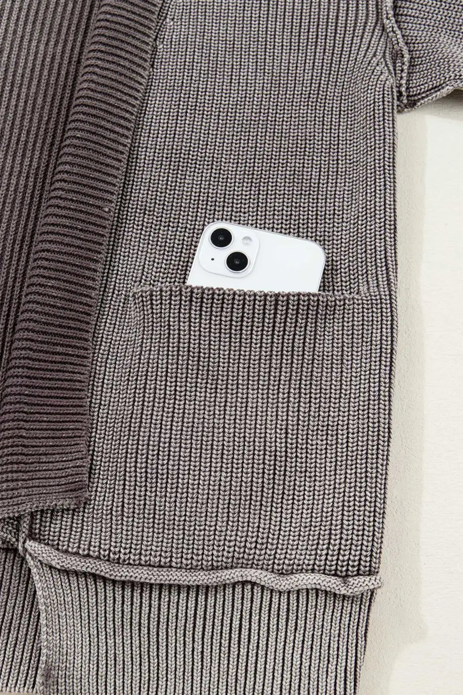 Stonewash Patchwork Knit Open Cardigan Women UK