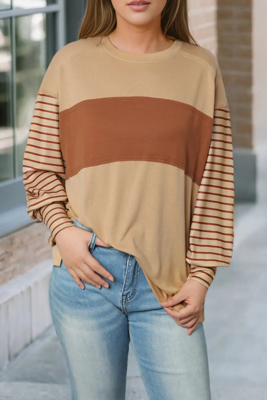 Color Block Bishop Sleeve Top Women UK