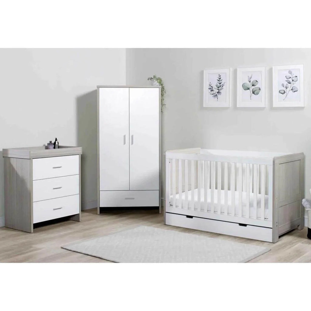 Ickle Bubba Pembrey Furniture Set Under Drawer Ash Grey & White 3 pcs - Premium Sprung Mattress