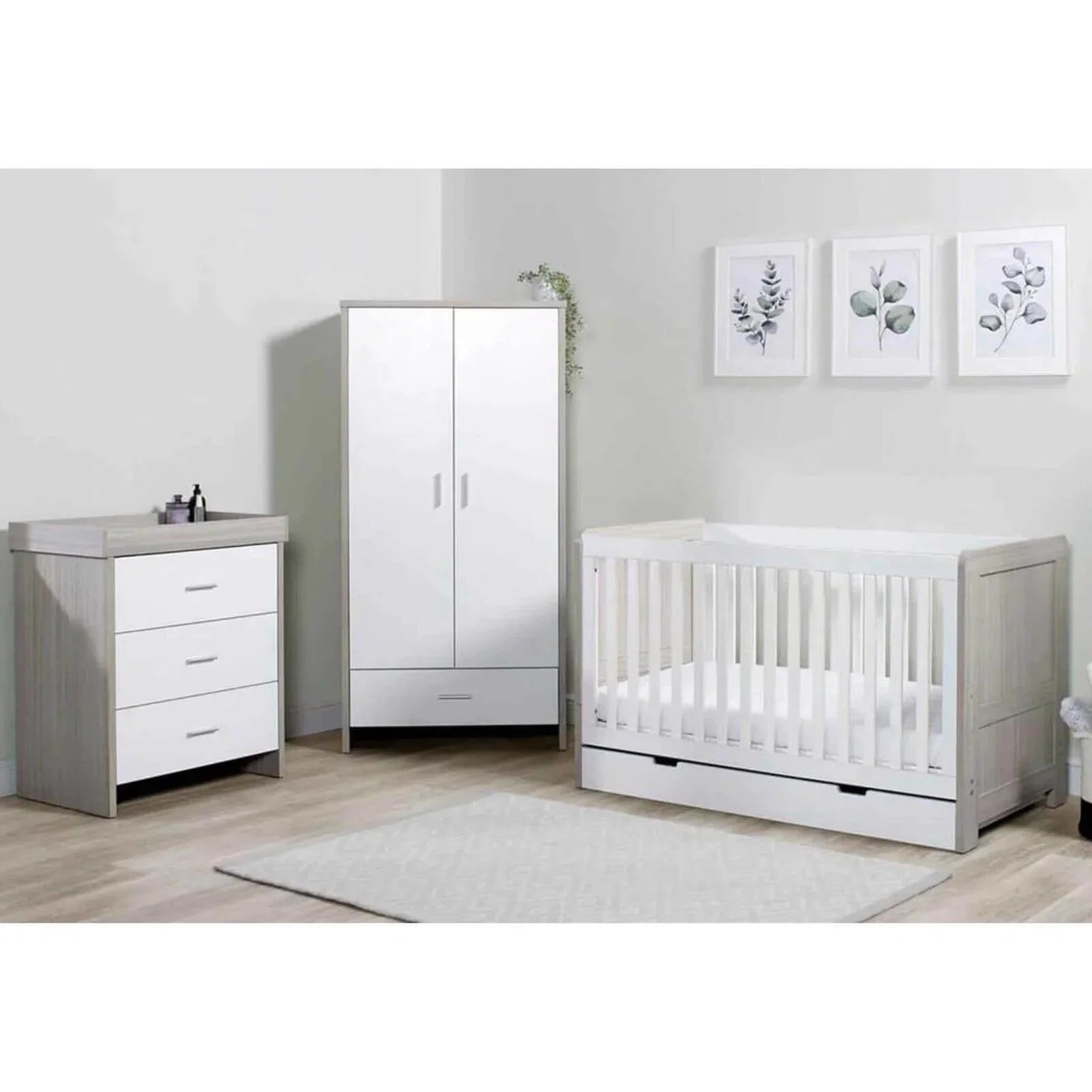 Ickle Bubba Pembrey Furniture Set Under Drawer Ash Grey & White 3 pcs - Premium Sprung Mattress