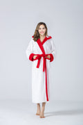RONGTAI Womens Plush Fleece Hooded Bathrobe, Thick Nightgown Long Robe Sleepwear With Two Side Pockets And Belt