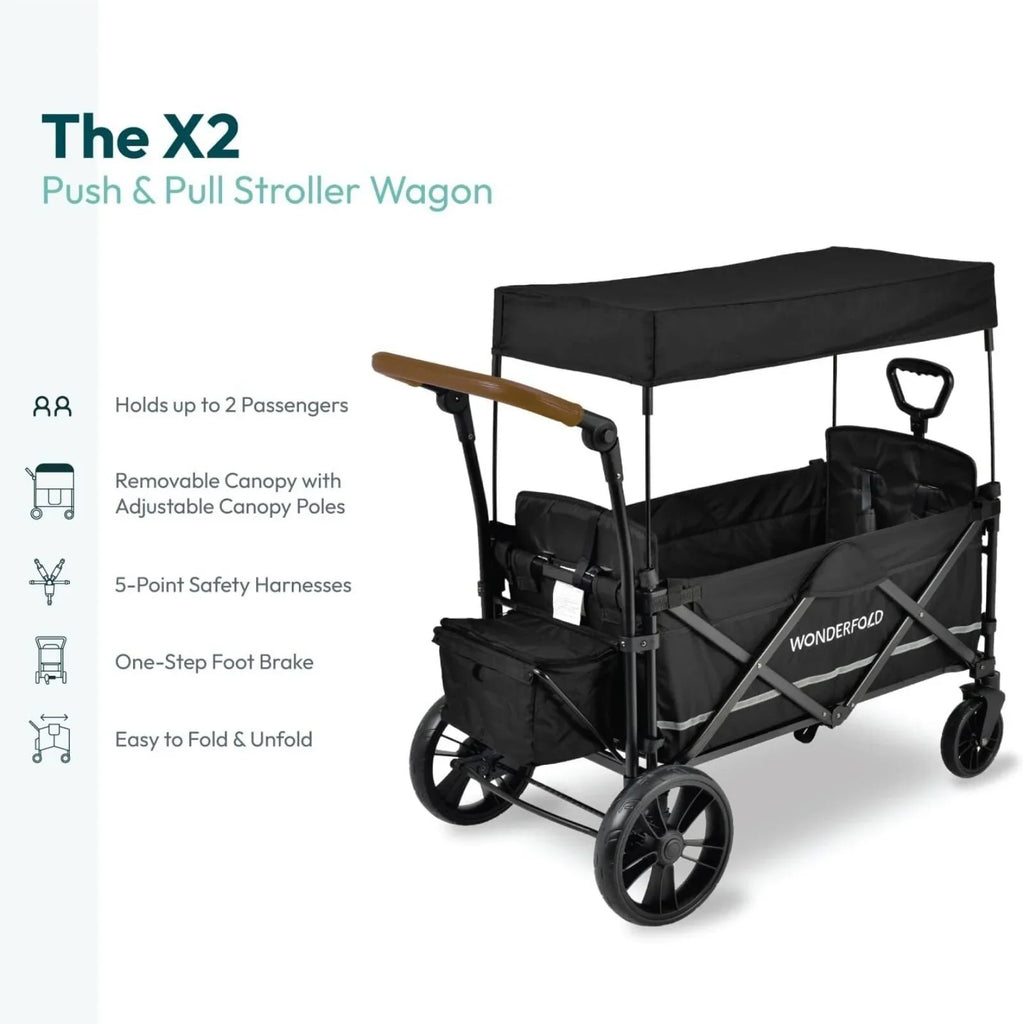 Wonderfold X2R Push & Pull Quad Stroller Wagon - Sapphire Navy
