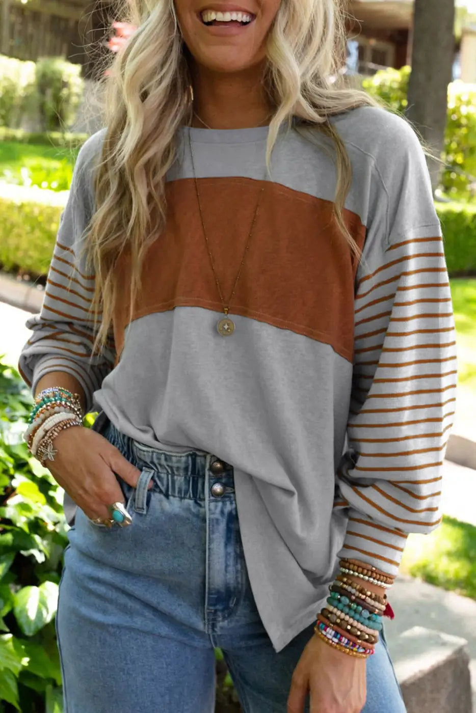 Color Block Bishop Sleeve Top Women UK