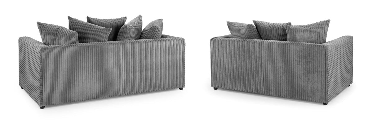 Harley Jumbo Cord Grey 3+2 Sofa Set: Removable Cushions, Wood Frame