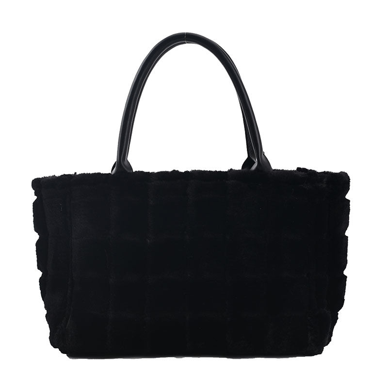 Sweet Small Square Bag Plush Plaid Portable Women