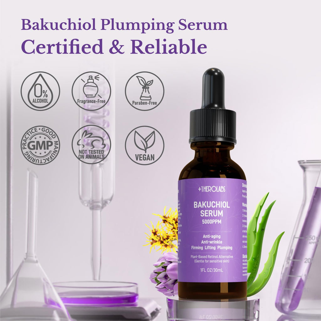 1HEROLABS Bakuchiol Serum – Gentle Retinol Alternative for Sensitive Skin, Vitamin E, Hyaluronic Acid & Collagen (1 oz)