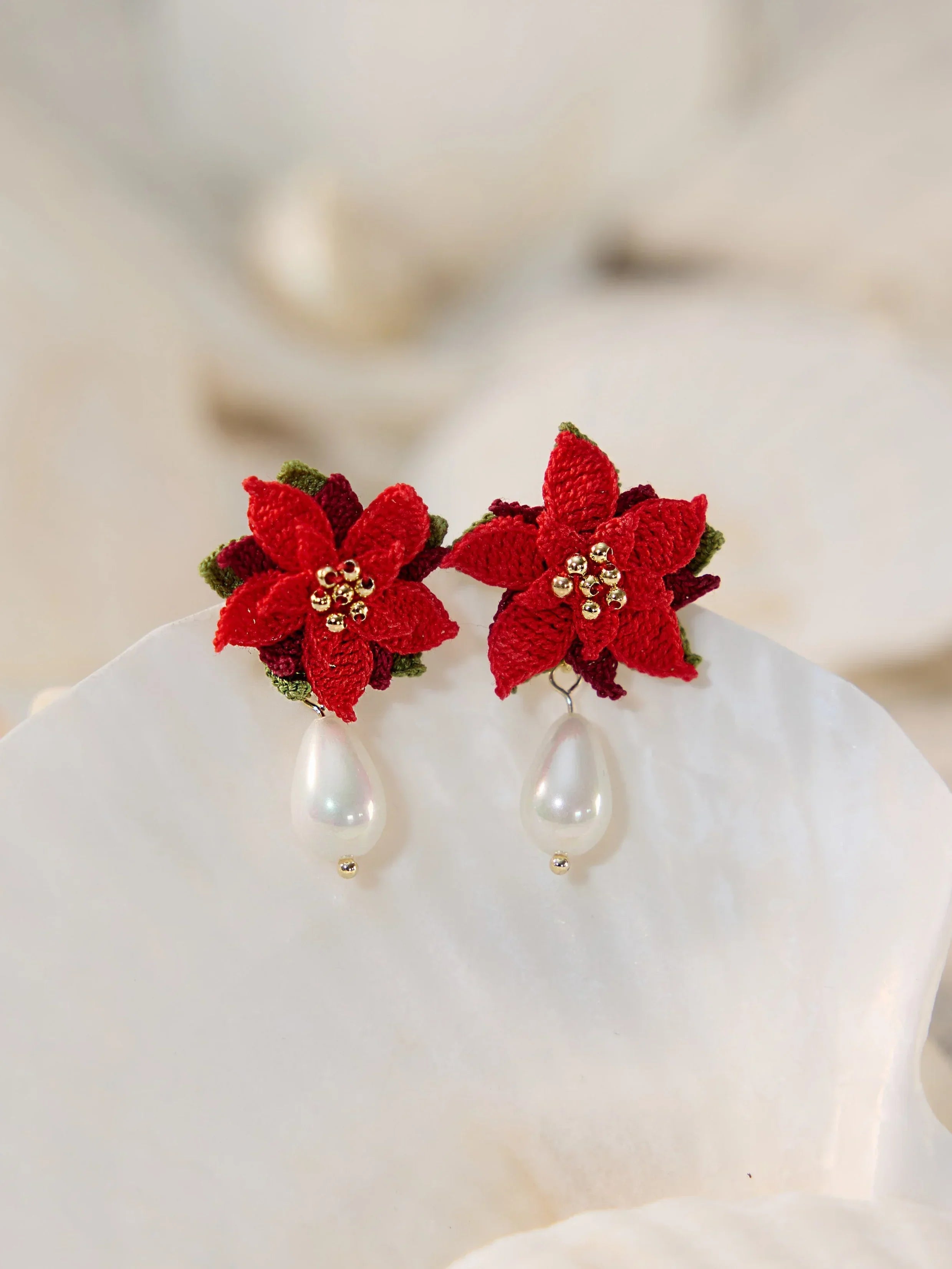 Poinsettia Micro Crochet Earrings