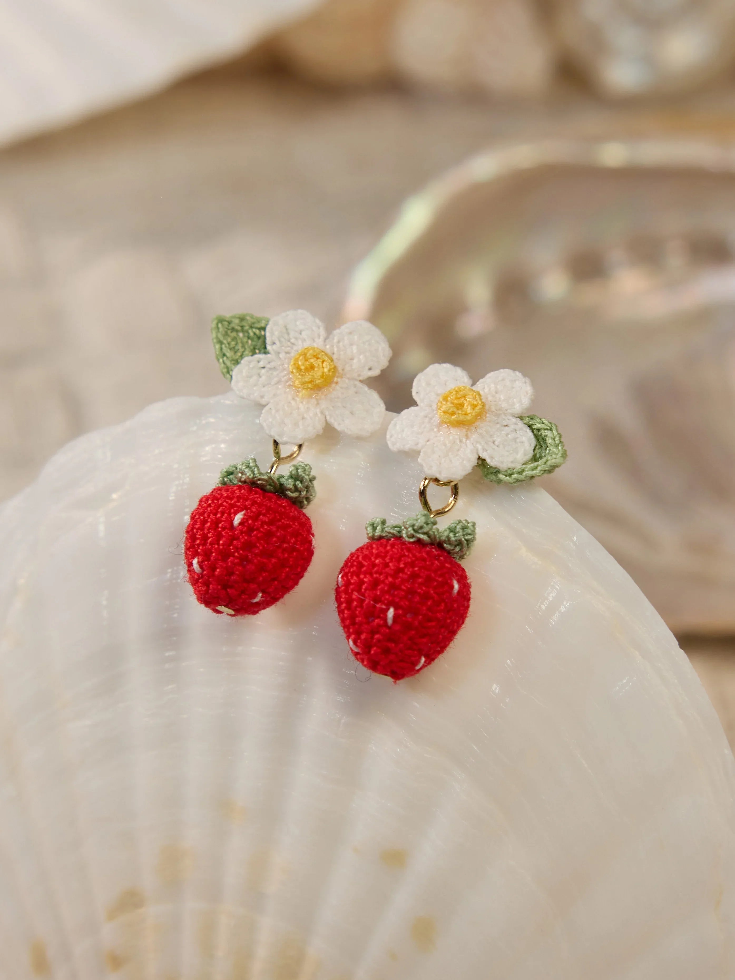 Strawberry Bloom Micro Crochet Earrings