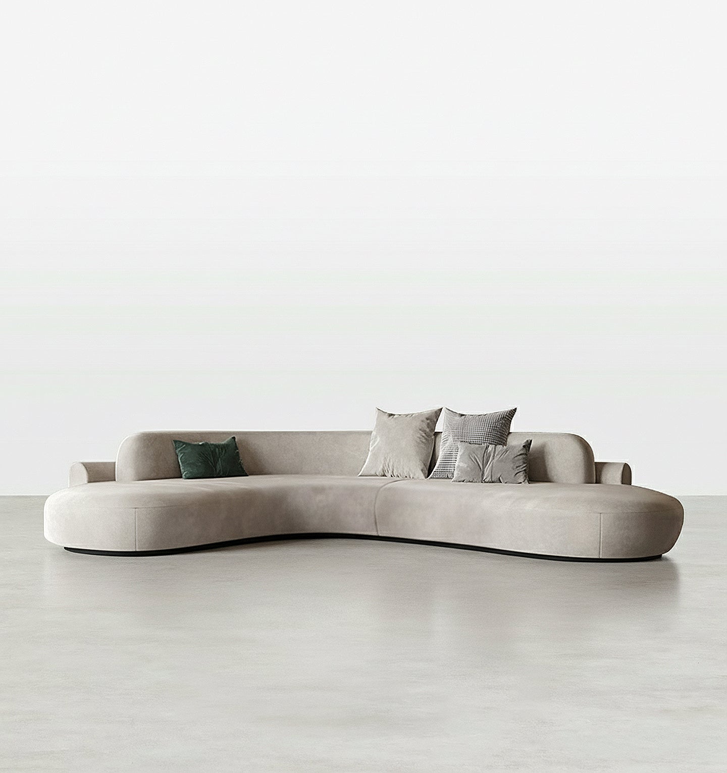 Cosima Grey Four Seater, Five Seater Curved Sofa, Long Sofa, Velvet