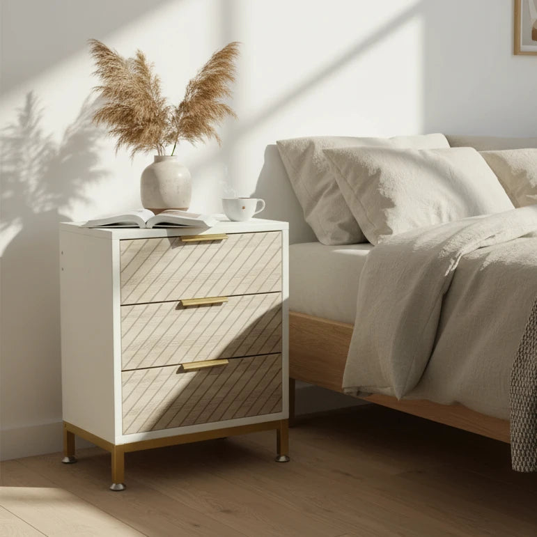 Modern 3-Drawer Nightstand with Textured Wood Finish