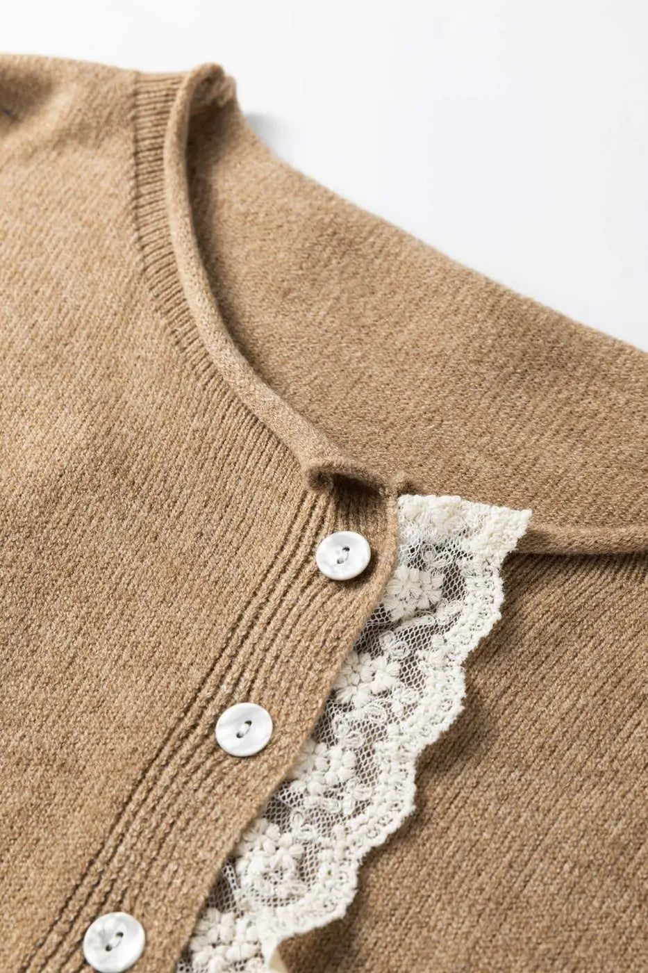 Taupe Lace Trim Loose Cardigan Women UK
